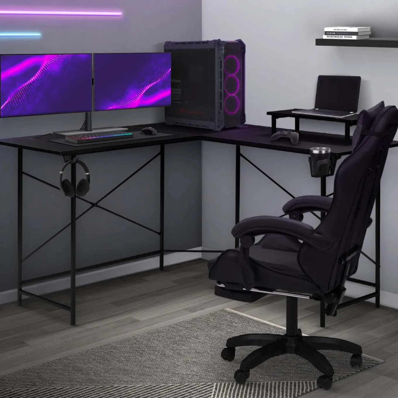 IDMarket Bureau gamer d'angle pas cher* Bureaux Avec Plan De Travail|Grands Bureaux