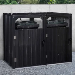 IDMarket Cache poubelle double en acier gris pour extérieur* Abris De Jardin