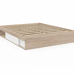 IDMarket Cadre de lit avec rangements et sommier bois et blanc 160x200 cm* Collection Moderne|Chambre Complète Adulte