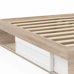 IDMarket Cadre de lit avec rangements et sommier bois et blanc 160x200 cm* Collection Moderne|Chambre Complète Adulte