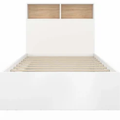 IDMarket Cadre de lit simple 90x190 cm blanc et hêtre avec tête de lit et rangement* Meubles Blancs|Collection Scandinave