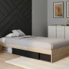 IDMarket Cadre de lit simple 90x190 cm bois façon hêtre et noir avec rangement et sommier 10 lattes* Collection Contemporaine|Chambre Complète Adulte