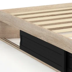 IDMarket Cadre de lit simple 90x190 cm bois façon hêtre et noir avec rangement et sommier 10 lattes* Collection Contemporaine|Chambre Complète Adulte