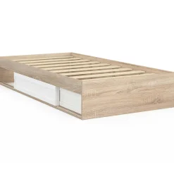 IDMarket Cadre de lit simple 90x190 cm bois façon hêtre et blanc avec rangement et sommier 10 lattes* Collection Contemporaine|Chambre Complète Adulte