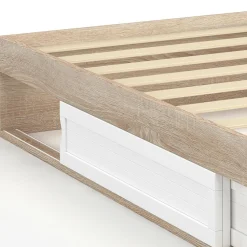 IDMarket Cadre de lit simple 90x190 cm bois façon hêtre et blanc avec rangement et sommier 10 lattes* Collection Contemporaine|Chambre Complète Adulte