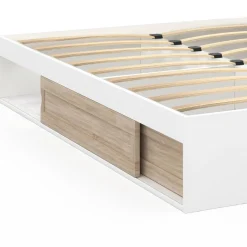 IDMarket Cadre de lit 140x190 cm avec sommier et rangements blanc et bois façon hêtre* Collection Moderne|Chambre Complète Adulte