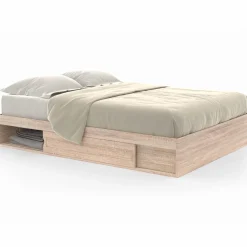 IDMarket Cadre de lit 140x190 cm avec sommier et rangements en hêtre* Lits Avec Sommier|Chambre Complète Adulte