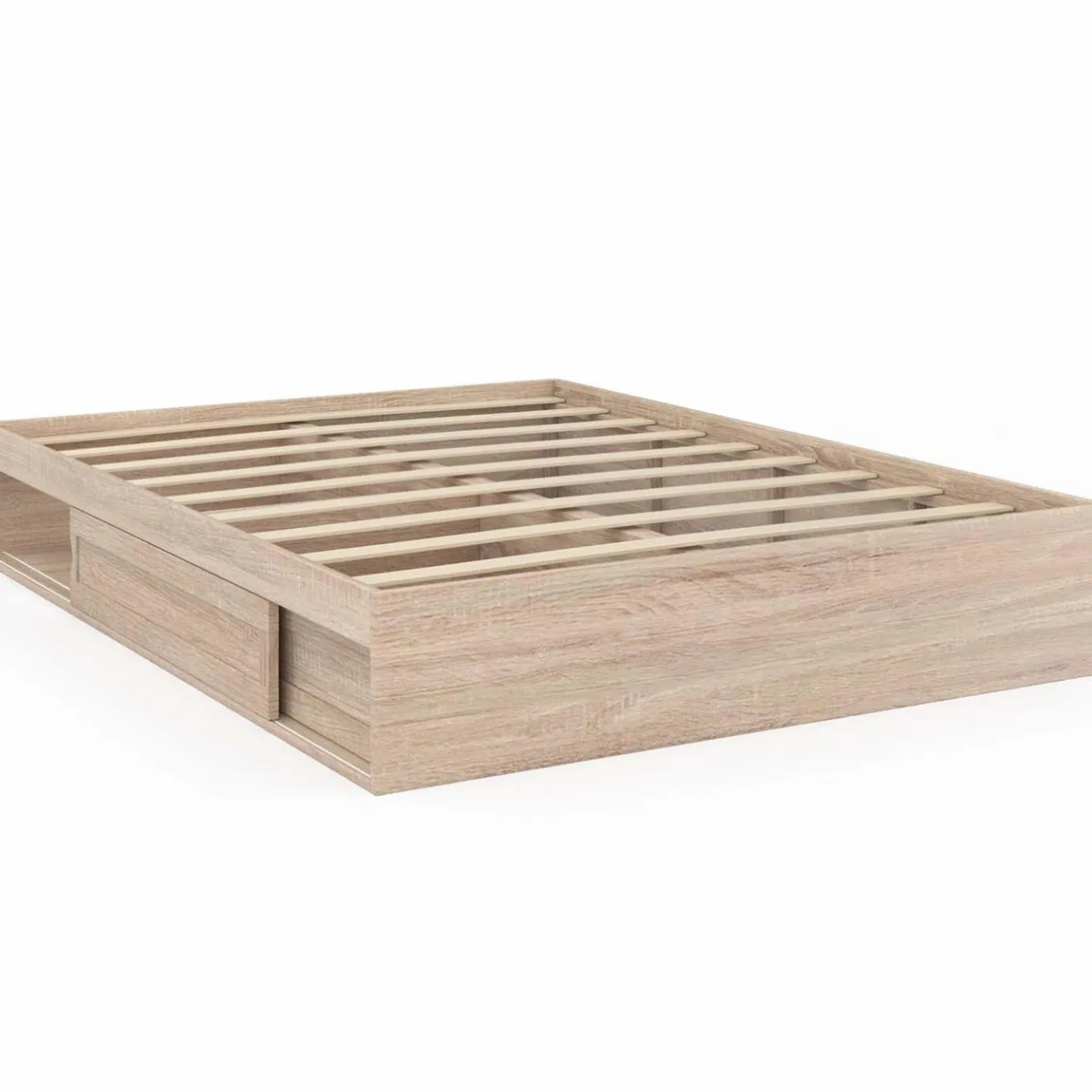 IDMarket Cadre de lit 140x190 cm avec sommier et rangements en hêtre* Lits Avec Sommier|Chambre Complète Adulte