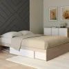IDMarket Cadre de lit 140x190 cm avec sommier et rangements blanc et bois* Collection Moderne|Chambre Complète Adulte