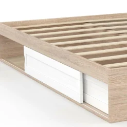 IDMarket Cadre de lit 140x190 cm avec sommier et rangements blanc et bois* Collection Moderne|Chambre Complète Adulte