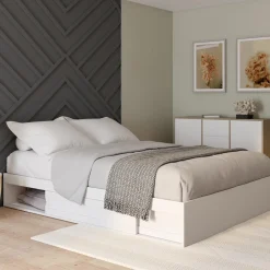 IDMarket Cadre de lit 140x190 cm avec sommier et rangements blanc* Collection Moderne|Chambre Complète Adulte