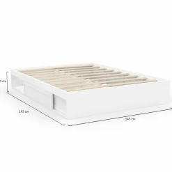 IDMarket Cadre de lit 140x190 cm avec sommier et rangements blanc* Collection Moderne|Chambre Complète Adulte