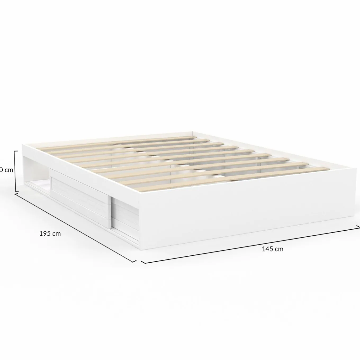 IDMarket Cadre de lit 140x190 cm avec sommier et rangements blanc* Collection Moderne|Chambre Complète Adulte