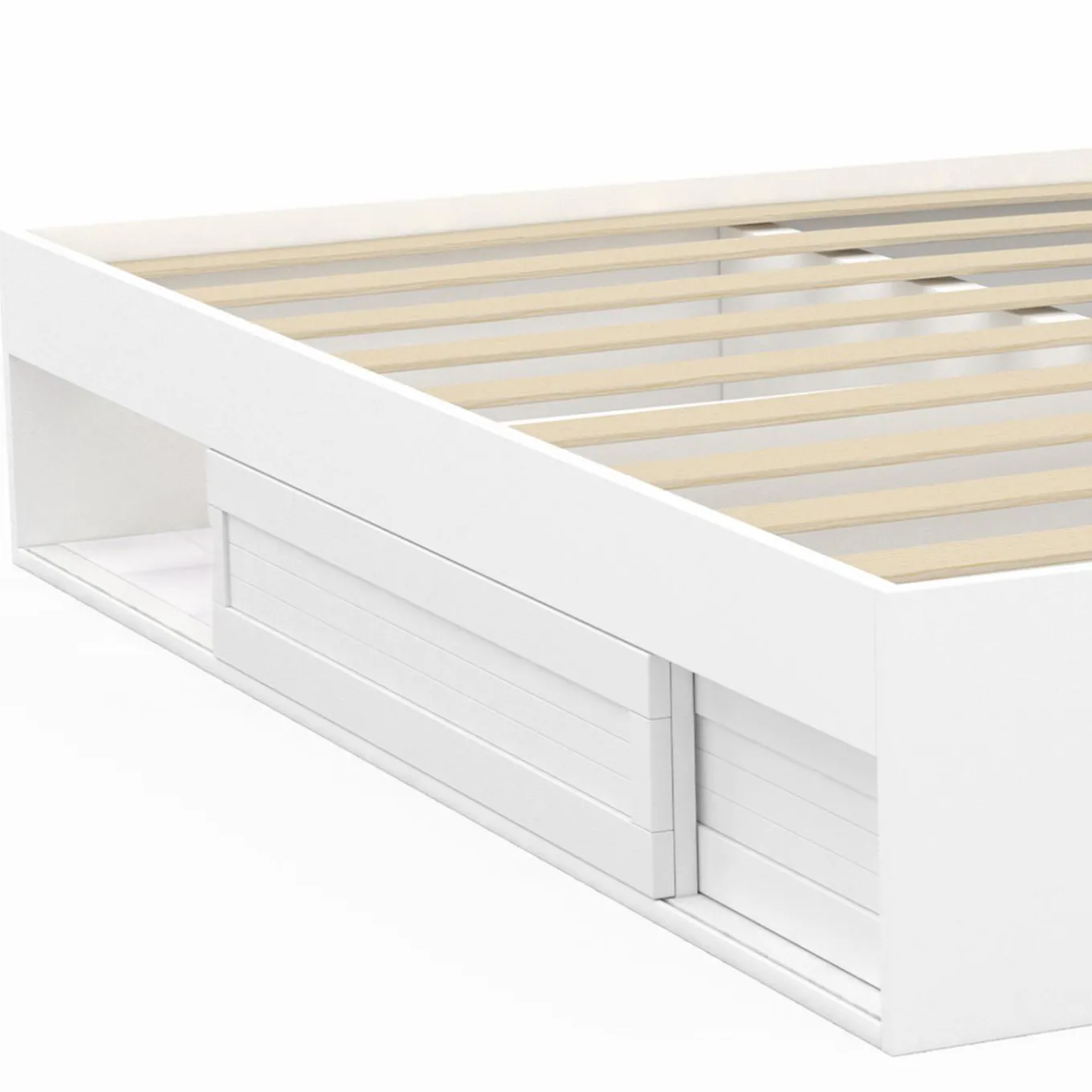 IDMarket Cadre de lit 140x190 cm avec sommier et rangements blanc* Collection Moderne|Chambre Complète Adulte