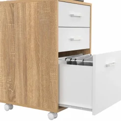 IDMarket Caisson de bureau bois et blanc avec 3 tiroirs* Collection Télétravail|Collection Contemporaine