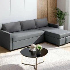 IDMarket Canapé avec méridienne convertible en tissu gris anthracite* Collection Moderne|Salon Complet
