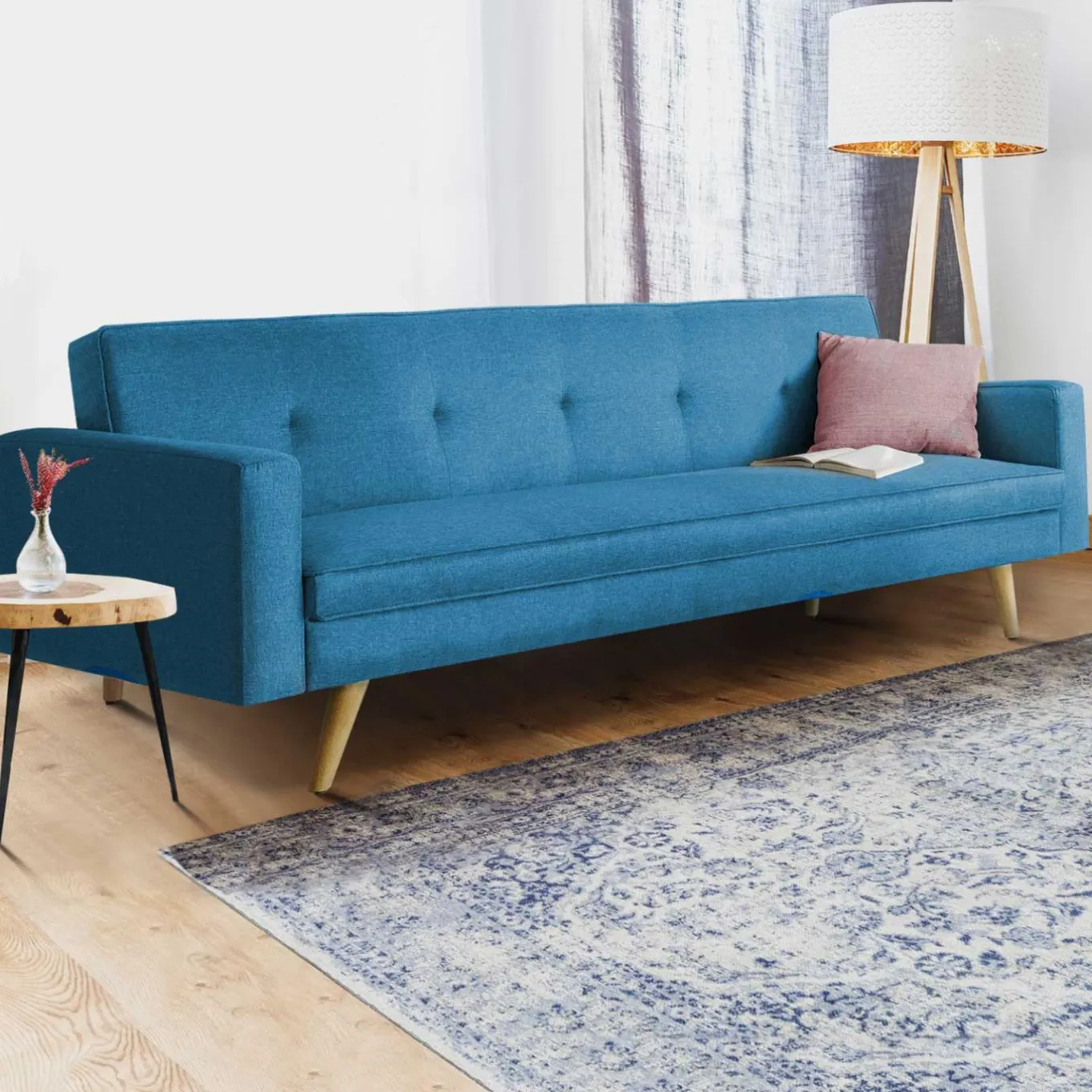 IDMarket Canapé bleu canard scandinave 3 places convertible* Collection Scandinave|Salon Complet