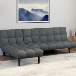 IDMarket Canapé clic clac SALOME capitonné 3 places tissu gris anthracite* Canapés|Salon Complet