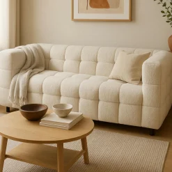 IDMarket Canapé double capitonné en tissu bouclette* Collection Design|Salon Complet