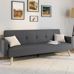 IDMarket Canapé droit convertible 3 places gris* Collection Scandinave|Salon Complet