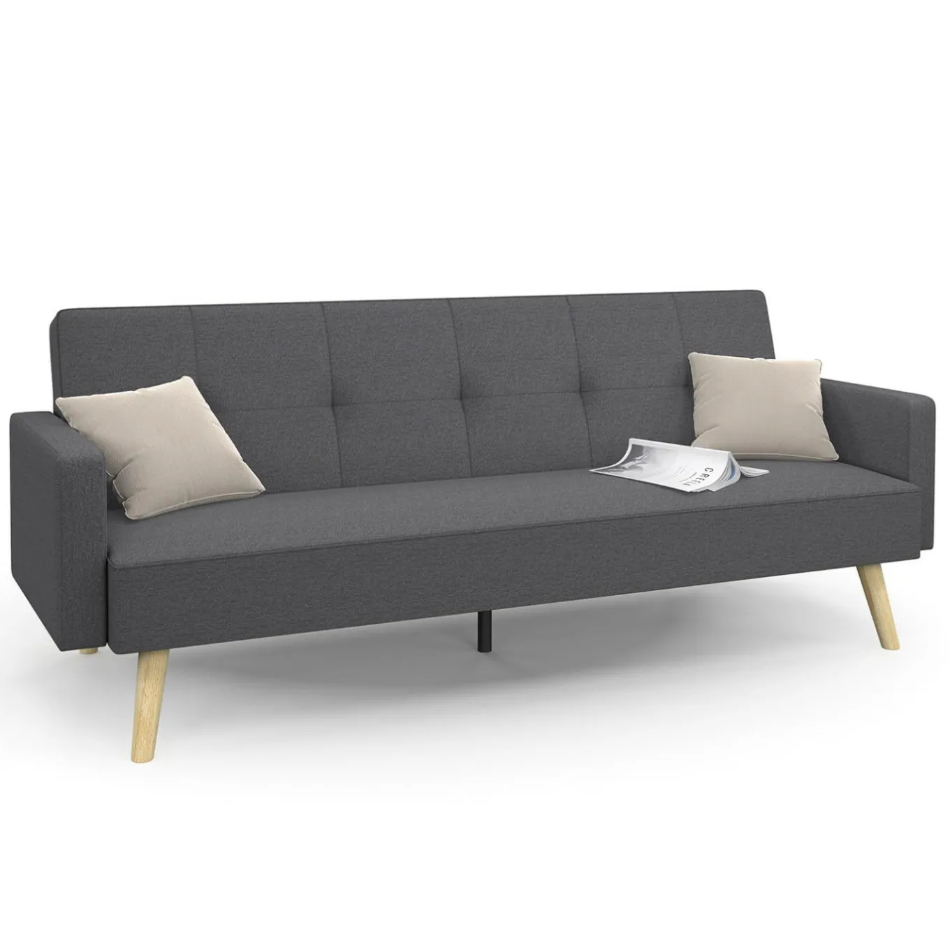IDMarket Canapé droit convertible 3 places gris* Collection Scandinave|Salon Complet