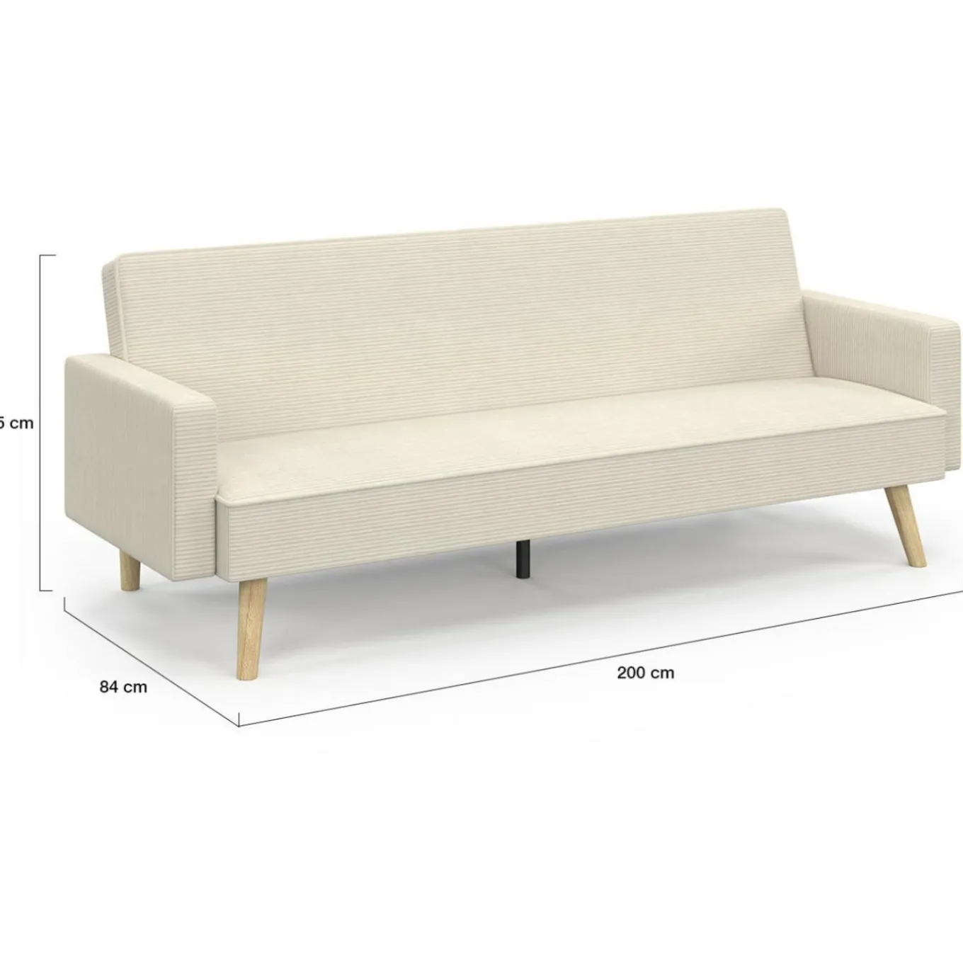IDMarket Canapé droit scandinave 3 places convertible LARS velours côtelé beige* Collection Scandinave|Canapés