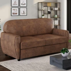 IDMarket Canapé droit vintage marron effet vieilli* Collection Vintage|Salon Complet