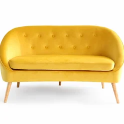 IDMarket Canapé velours jaune rétro chic pieds en bois* Collection Agencement Magasin|Collection Vintage