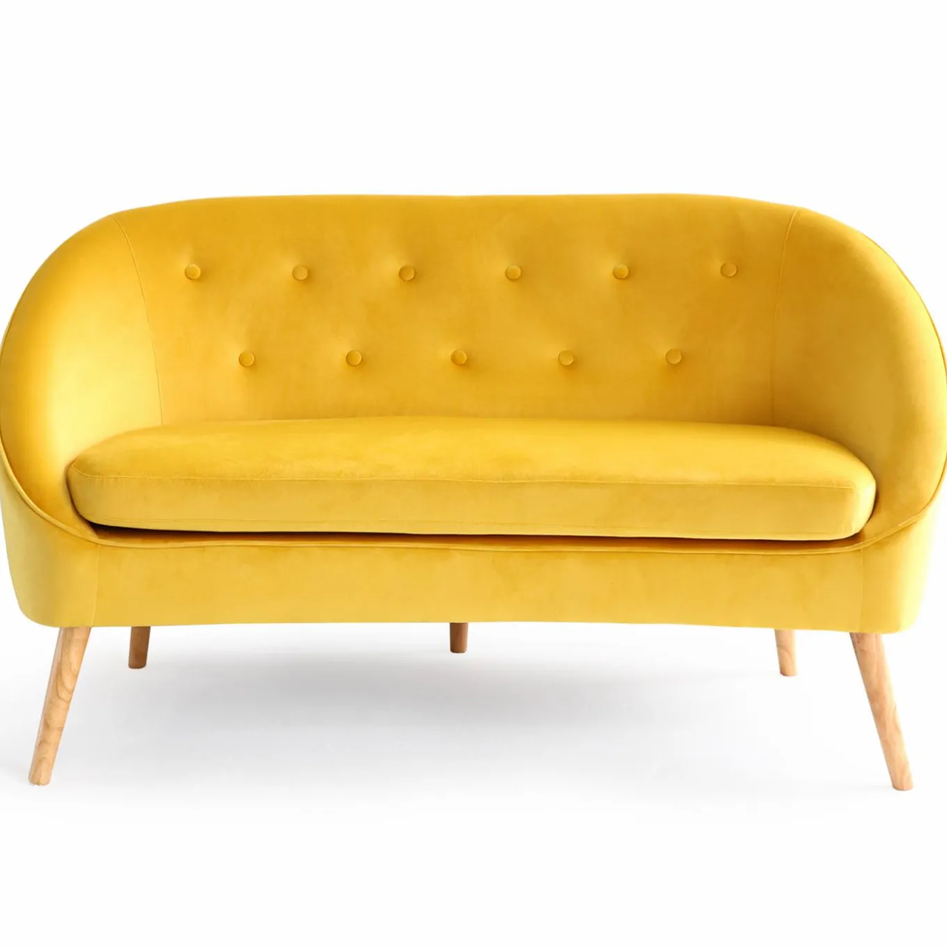 IDMarket Canapé velours jaune rétro chic pieds en bois* Collection Agencement Magasin|Collection Vintage