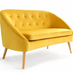 IDMarket Canapé velours jaune rétro chic pieds en bois* Collection Agencement Magasin|Collection Vintage