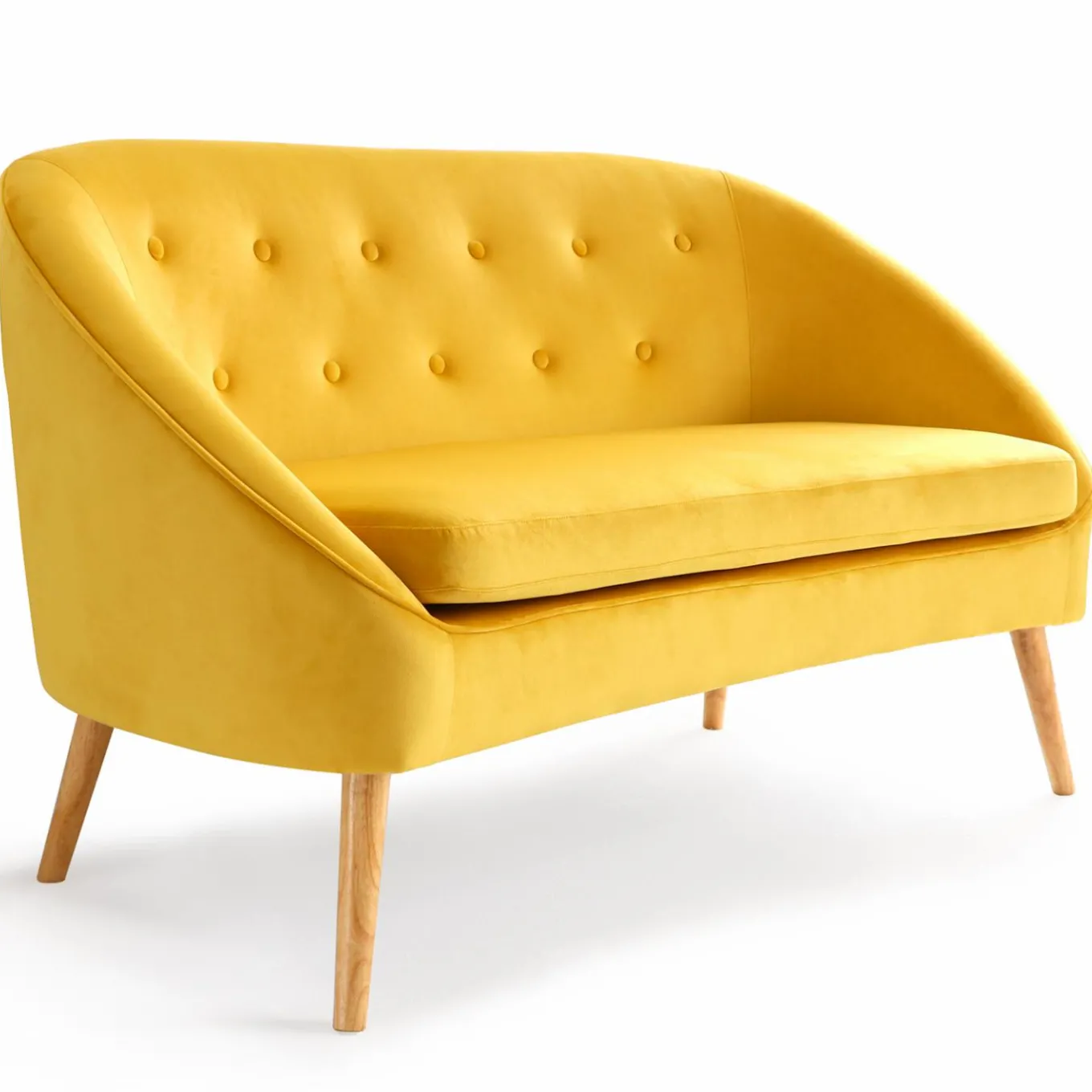 IDMarket Canapé velours jaune rétro chic pieds en bois* Collection Agencement Magasin|Collection Vintage