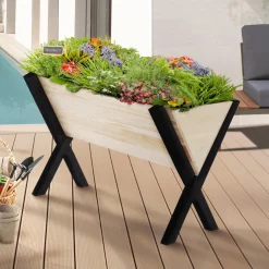 IDMarket Carré potager jardinière sur pieds bois et noir balcon / terrasse* Carrés Potager