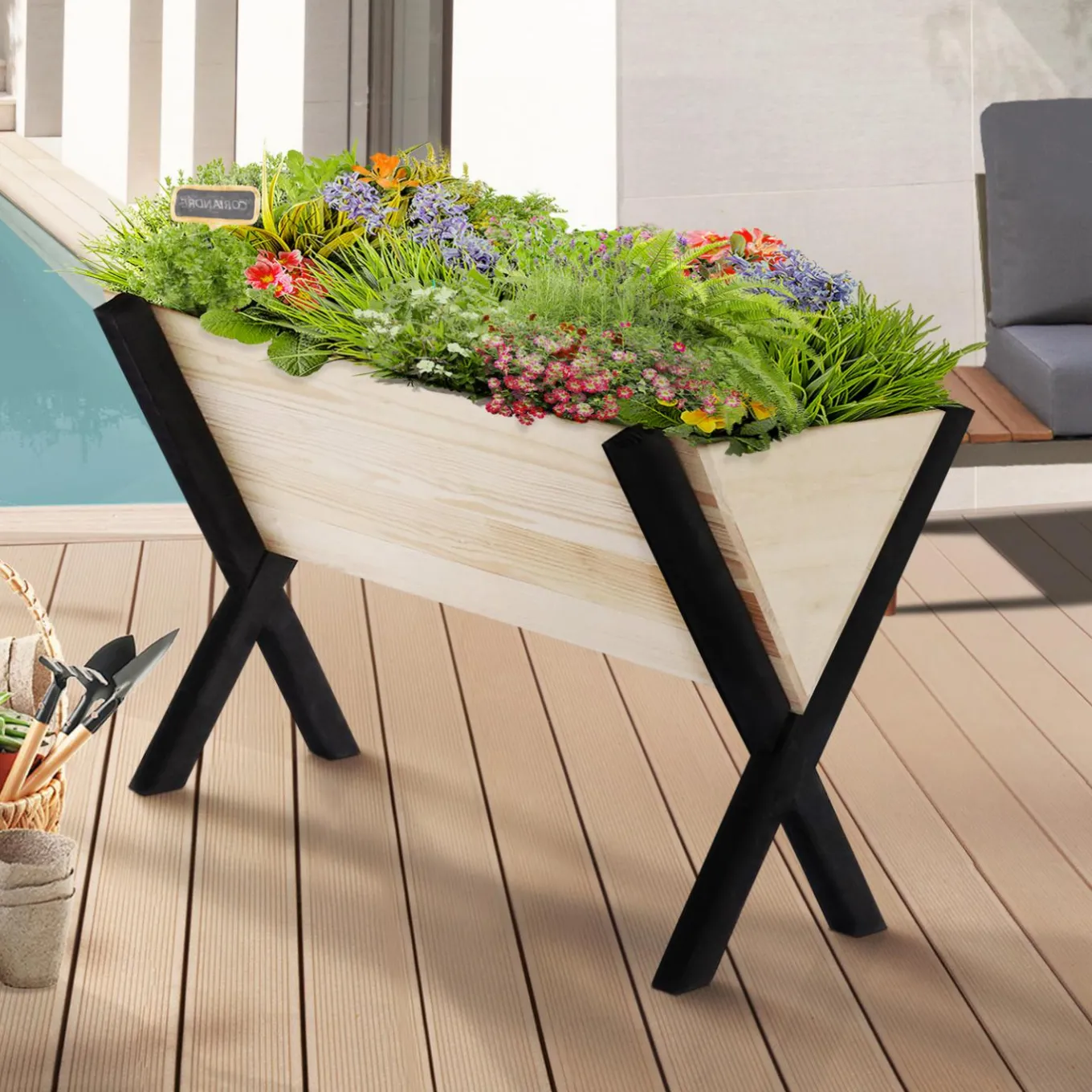 IDMarket Carré potager jardinière sur pieds bois et noir balcon / terrasse* Carrés Potager