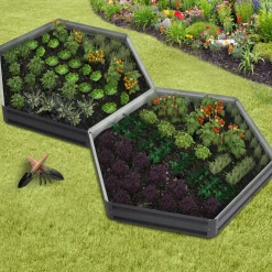 IDMarket Carrés de potager hexagonale 120 cm gris anthracite : lot de 2* Carrés Potager