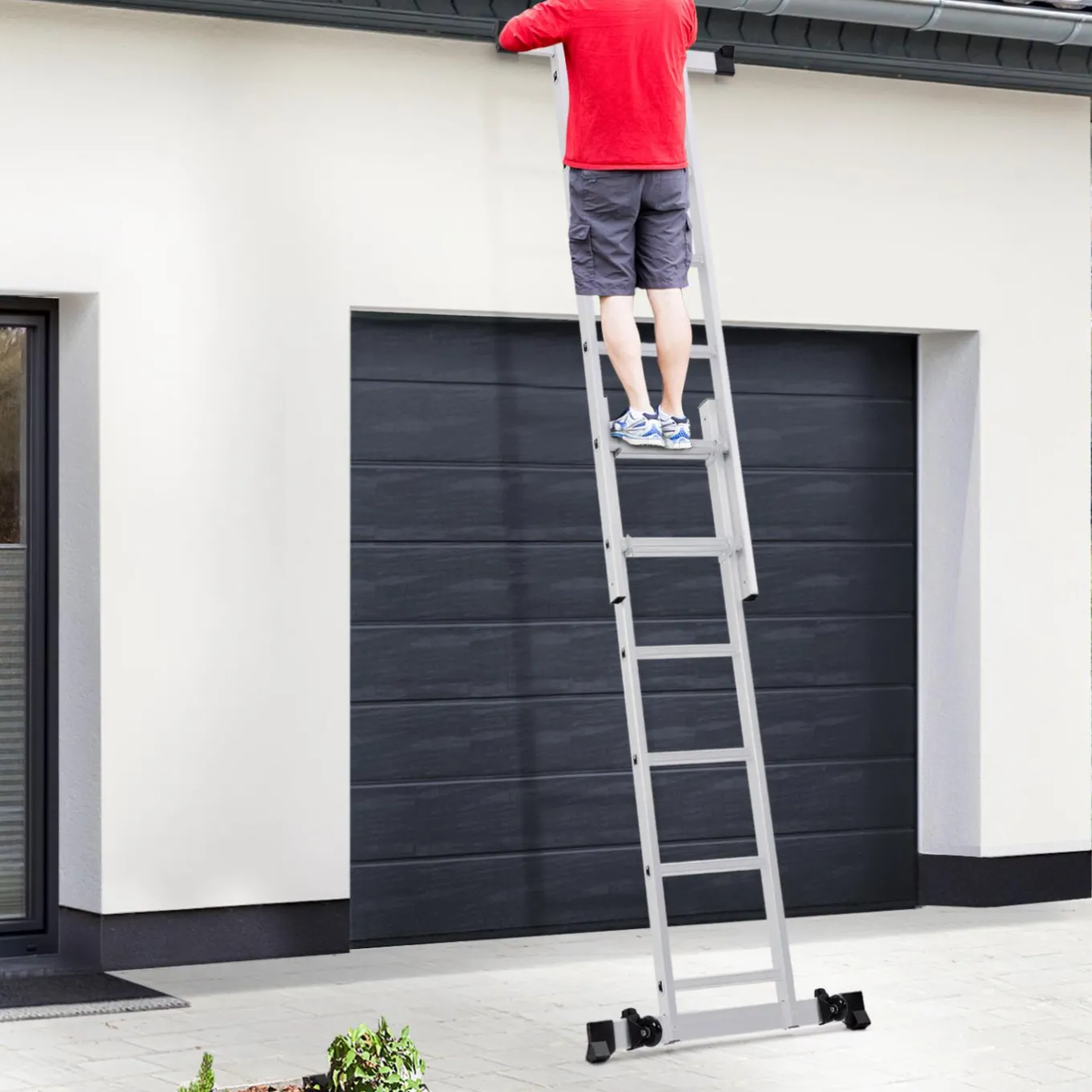 IDMarket Échafaudage aluminium plateforme modulable avec échelle multifonction, sur roues, 165 cm* Entretien Du Jardin Et Accessoires