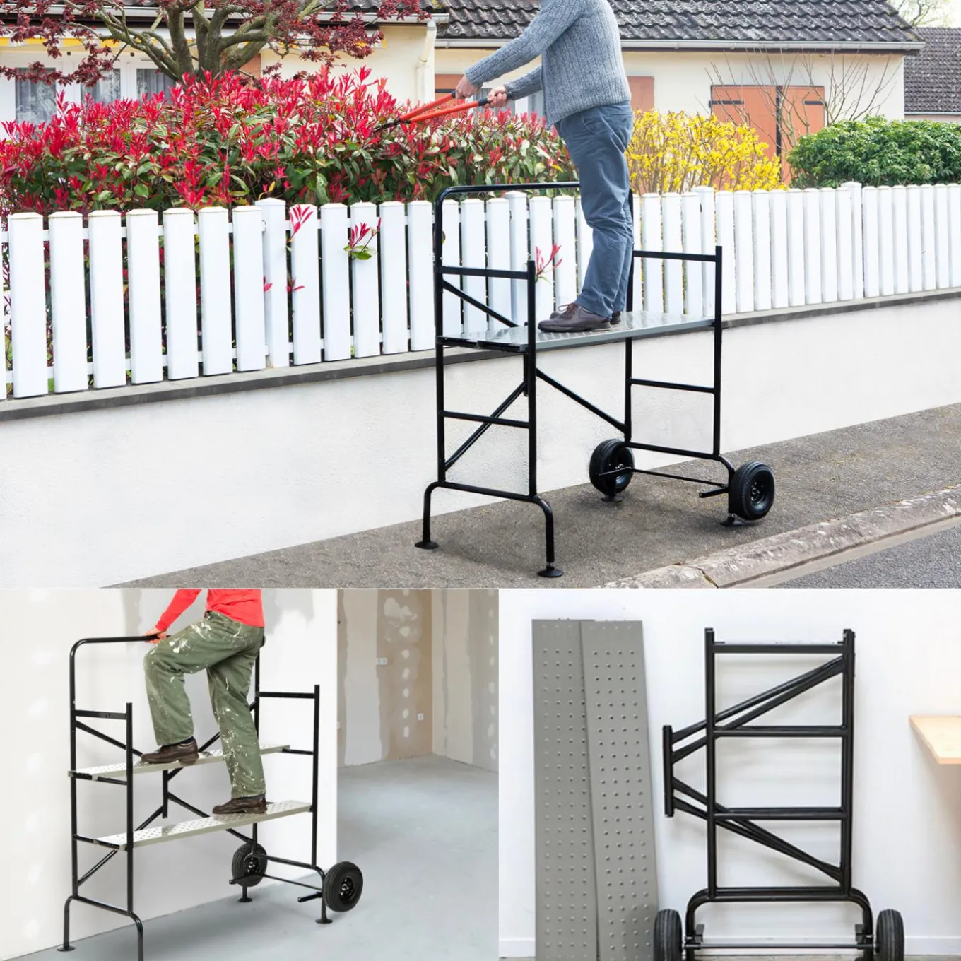 IDMarket Échafaudage roulant et pliable hauteur de travail 2,5m* Entretien Du Jardin Et Accessoires