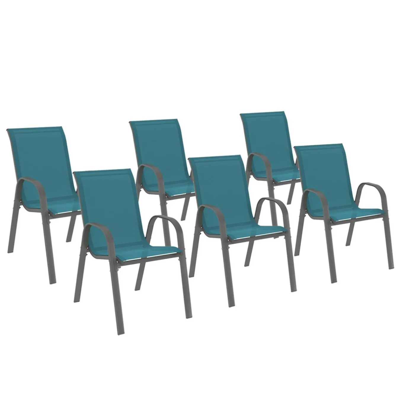 IDMarket Chaises de jardin empilables bleu canard : lot de 6* Salons De Jardin