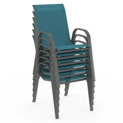 IDMarket Chaises de jardin empilables bleu canard : lot de 6* Salons De Jardin
