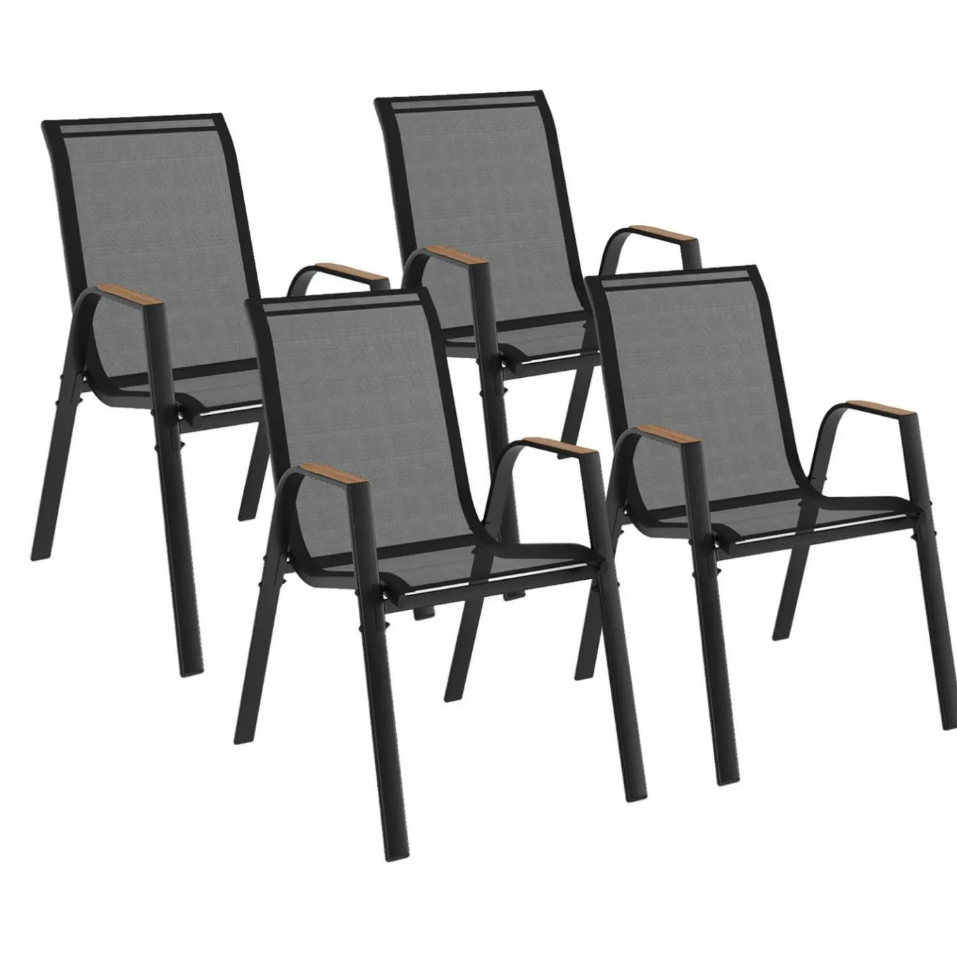 IDMarket Chaises de jardin empilables noir et bois métal et textilène* Salons De Jardin
