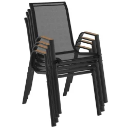 IDMarket Chaises de jardin empilables noir et bois métal et textilène* Salons De Jardin