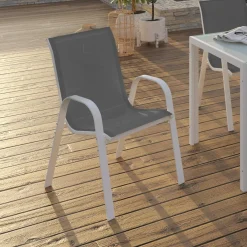 IDMarket Chaises de jardin empilables blanc et gris - lot de 6* Salons De Jardin