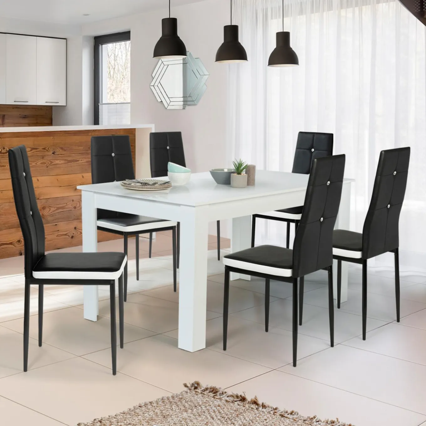IDMarket Chaises de salle à manger noires et blanches avec strass* Collection Contemporaine|Chaises