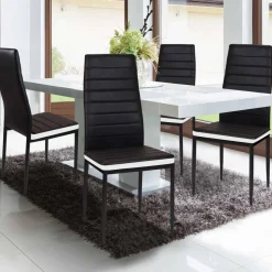IDMarket Chaises de salle à manger noires avec bandeau blanc* Collection Contemporaine|Salle À Manger Complète