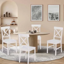 IDMarket Chaises en bois blanc lot de 4* Collection Contemporaine|Salle À Manger Complète
