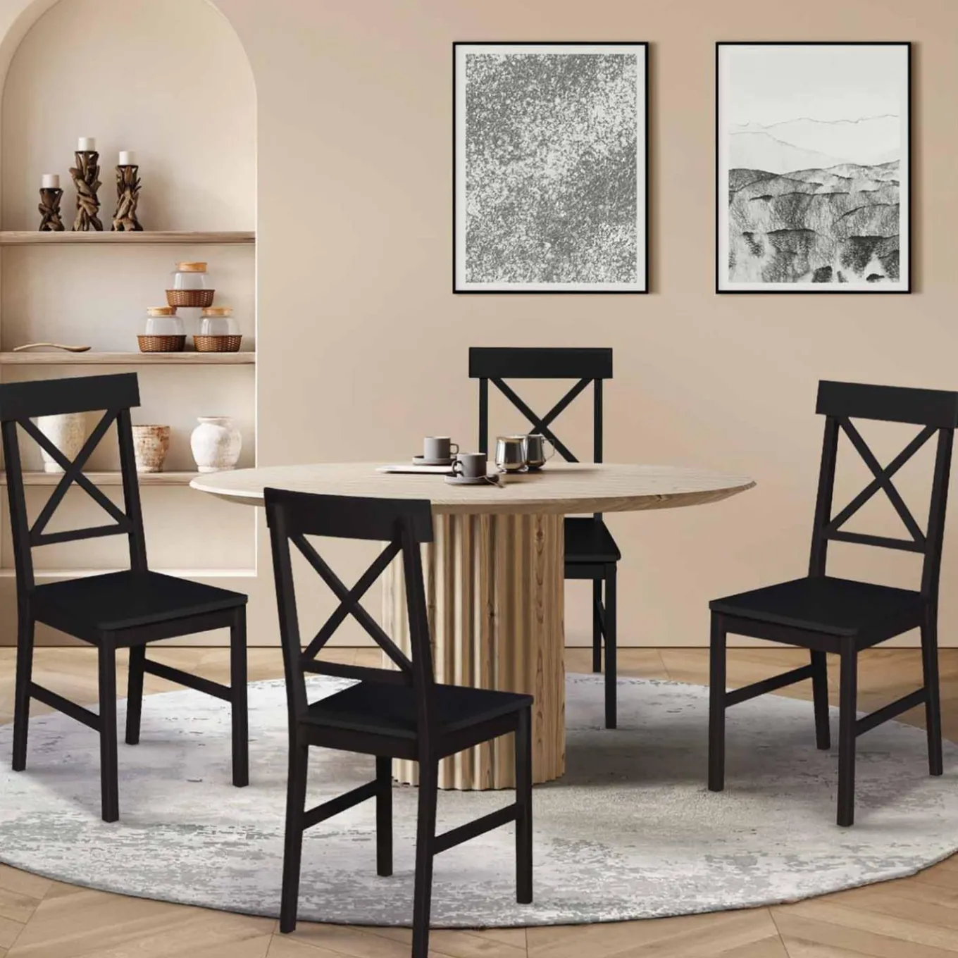 IDMarket Chaises en bois noir lot de 4* Collection Contemporaine|Chaises