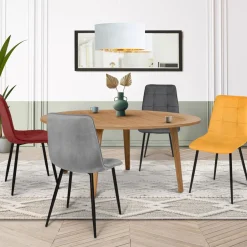 IDMarket Chaises en velours mix color (bordeaux, gris et jaune) : lot de 4* Collection Vintage|Chaises