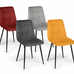 IDMarket Chaises en velours mix color (bordeaux, gris et jaune) : lot de 4* Collection Vintage|Chaises
