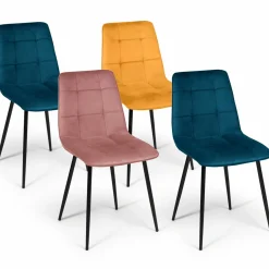 IDMarket Chaises en velours mix color (bleu, jaune et rose) : lot de 4* Collection Vintage|Chaises
