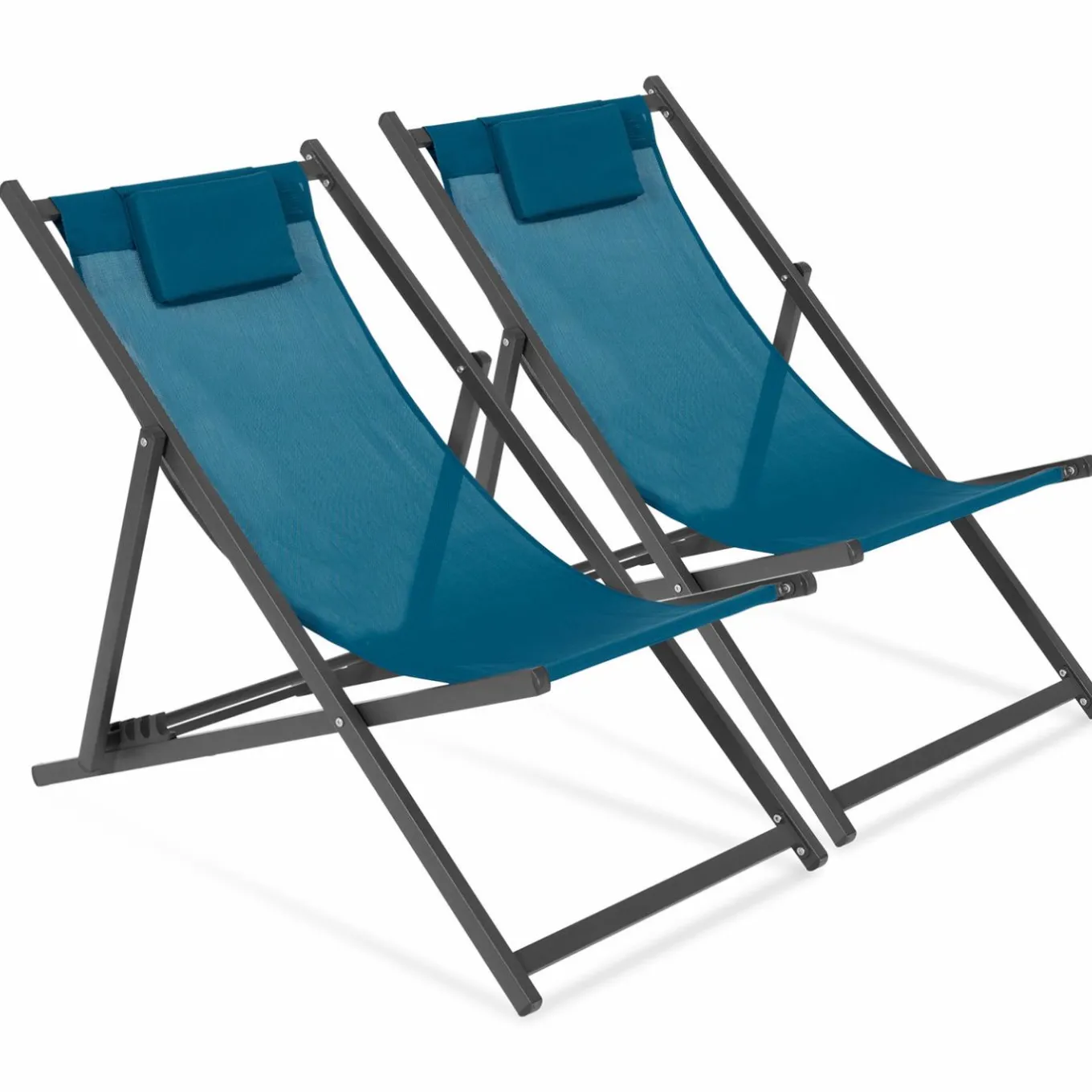 IDMarket Chaises longues bleu canard pliables* Fauteuils De Jardin