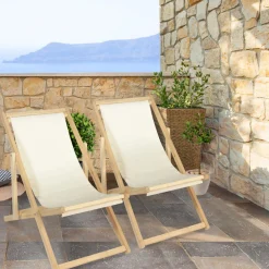 IDMarket Chaises longues pliables 4 positions écrue* Fauteuils De Jardin
